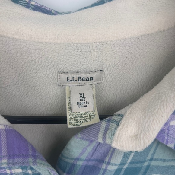 LL Bean Womens XL Flannel Shirt Fleece Lined Plaid Button Down Long Sleeve - Picture 2 of 4